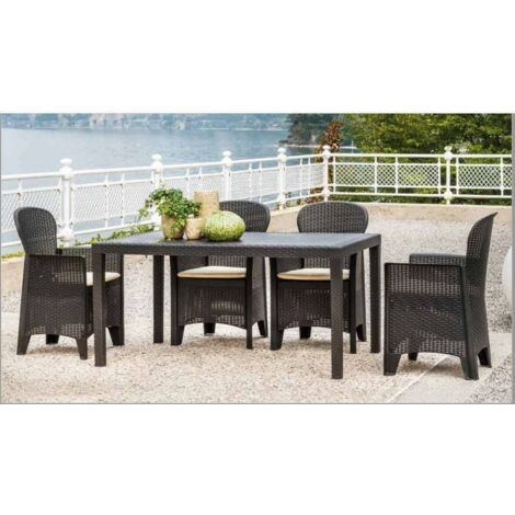Dmora - Mesa de jardín Dmachac, Mesa de comedor rectangular, Mesa de jardín multiusos efecto ratán, 100% Made in Italy, 150x90h72 cm, Antracita
