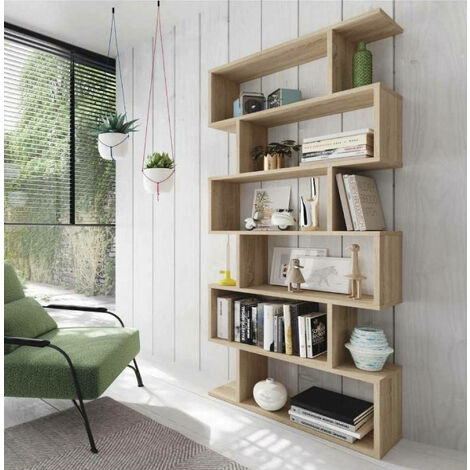 Dmora - Librería Dmagon, Librería con 7 compartimentos, Estante de oficina  moderno, Unidad de pared con estantes