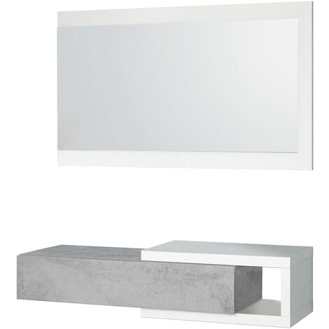 Mueble de entrada Verdal, Entrada multifunción moderna, Mueble de entrada  con espejo, 33x63h16 cm, Blanco y Roble