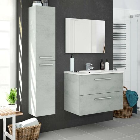 Dmora - Columna de baño Dabado, Mueble columna para baño con 2 puertas, Mueble de pared suspendido con 2 baldas, 30x25h150 cm, gris cemento