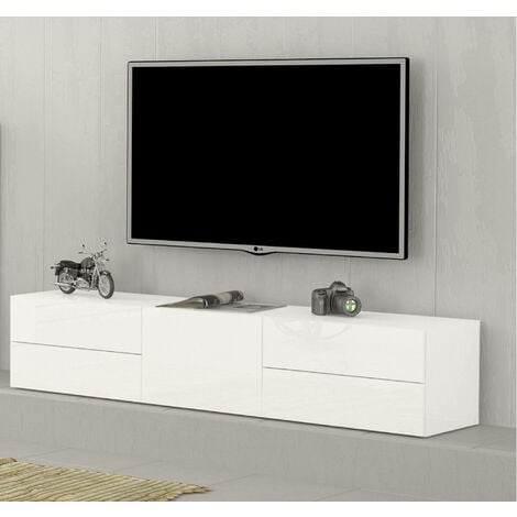 Mueble de televisión Dfilipp, Aparador bajo para salón, base soporte TV,  100% Made in Italy, cm 220x43h46, Blanco brillo