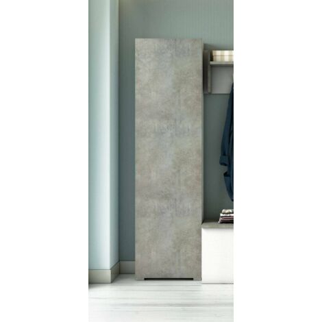 Dmora - Armario multiusos Ddarbo, Mueble lineal con 1 puerta y 7 baldas, Columna de entrada o baño, zapatero moderno, 100% Made in Italy, 50x30h182 cm, Cemento y Blanco