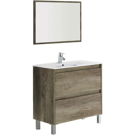 Dmora Armario bajo fregadero Yonkers, Mueble de baño de 2 cajones, Mueble  colgante con espejo, lavabo