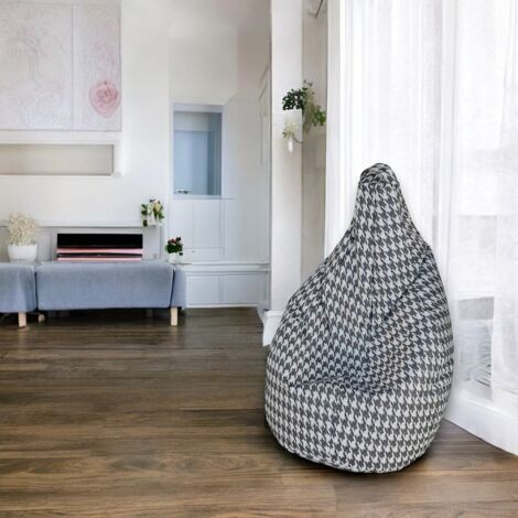 Dmora Pouf avec motif "Pied de poule", noir et blanc, Dimensions 80 x 120 x 80 cm