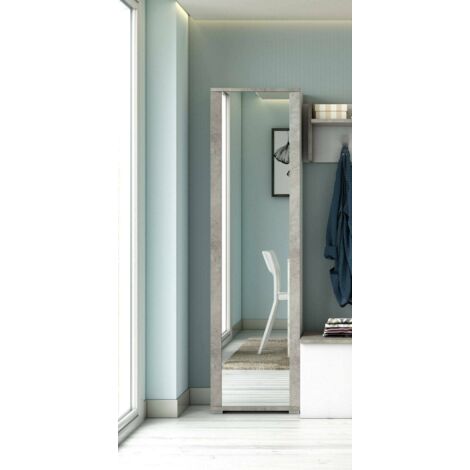 Dmora - Zapatero Dcandel, Mueble recibidor multiusos con puerta de espejo, Zapatero moderno con 7 baldas, 100% Made in Italy, 50x32hx182 cm, Blanco y Cemento