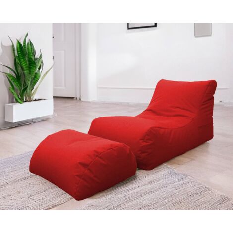 Dmora Chaise longue de salon moderne, Made in Italy, Fauteuil avec repose-pieds en nylon, Pouf rembourré pour chambre, 120x80h60 cm, Couleur rouge (1/3)