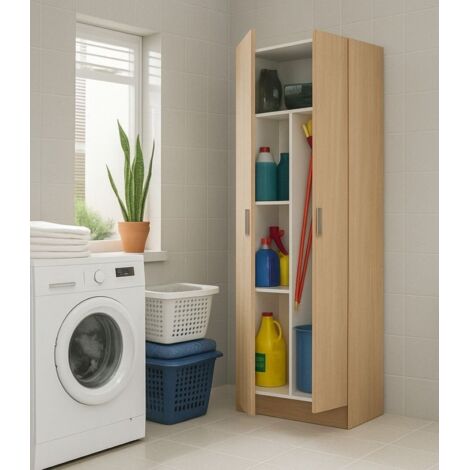 Dmora - Armario multifunción Dbaldi, Mueble escobero con 2 puertas, Zapatero con baldas, Armario de escobas, 73x37h180 cm, Roble