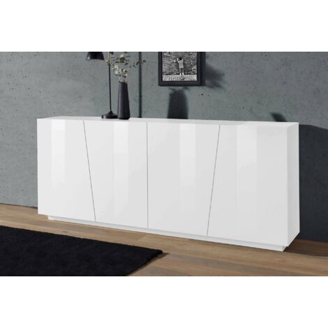 Dmora - Aparador Dliguor, Aparador de cocina con 4 puertas, Buffet de salón, 100% Made in Italy, cm 200x43h86, Blanco brillo
