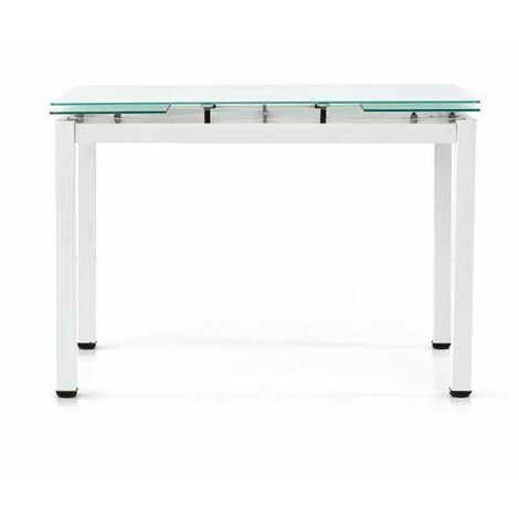 Dmora Table extensible, avec structure en métal blanc et étagère en verre,  110x70x76