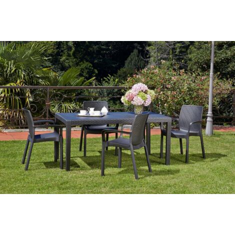 Dmora - Sillas de Jardín Dnardin, Juego de 4 asiento de jardín, Silla para mesa de comedor, Sillón de exterior efecto ratán, 100% Made in Italy, 54x60h82 cm, Antracita