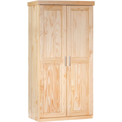 Armario de dos puertas en pino macizo con acabado natural, color roble, 95  x 190 x