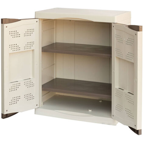 Dmora Mueble multiusos para uso exterior o interior, armario bajo con 2  puertas y 3 estantes