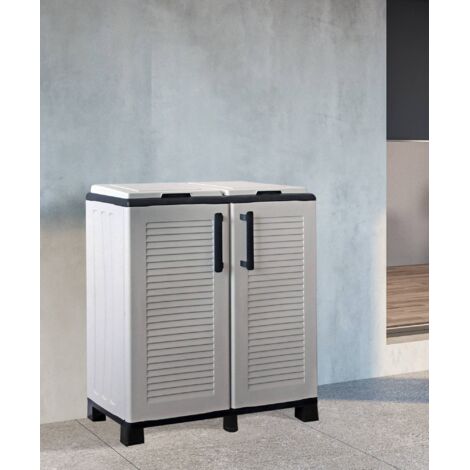 Dmora Armario de basura para exteriores o internos, puerta móvil 2 bolsas a 2 puertas, 100% Made in Italy, 68x37h90 cm, color gris claro