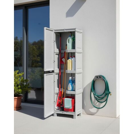 Dmora Armario de puertas al aire libre o interior, gabinete de 1 puerta y 3 estantes de polipropileno, 100% Made in Italy, 50x39h172 cm, color gris claro