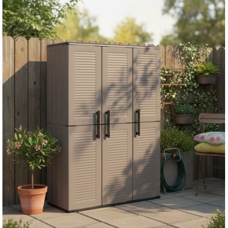 Dmora Armario exterior o interior, 3 puertas y 3 estantes de polipropileno ajustables, 100% Made in Italy, 102x37h163 cm, color gris