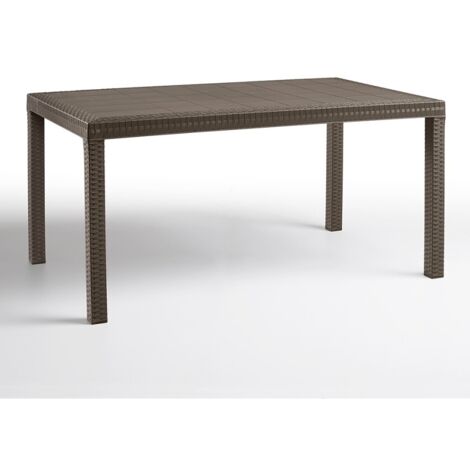 Mesa de jardín para exterior 150x90 cm de ratán y polipropileno Houston - Marrón