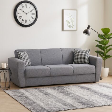 Dmora - Sofá cama Dcorv, Sofá cama contenedor lineal 3 plazas, Sofá de salón en tela acolchada con apertura clic-clac, 223x84xh80 cm, Gris