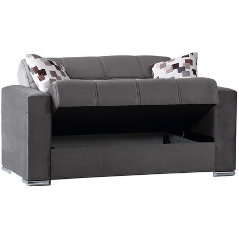 Dmora - Sofá cama Dgosen, Sofá cama contenedor lineal 2 plazas, Sofá de salón en tela acolchada con apertura clic-clac, 160x85h91 cm, Gris