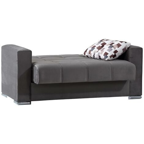 Dmora - Sofá cama Dgosen, Sofá cama contenedor lineal 2 plazas, Sofá de salón en tela acolchada con apertura clic-clac, 160x85h91 cm, Gris