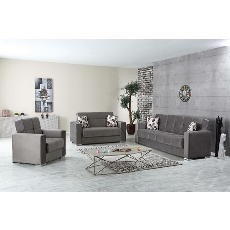 Dmora - Sofá cama Dgosen, Sofá cama contenedor lineal 2 plazas, Sofá de salón en tela acolchada con apertura clic-clac, 160x85h91 cm, Gris