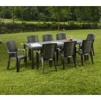 Mesa de Exterior Arabesch, para 10 Personas, Hecho en Italia, 90x220x72h cm Negro Antracita