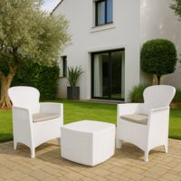 Dmora Salón de Jardín Napoli, CConjunto de jardín con 2 sillones y 1 mesa container, Zona de estar efecto ratán, 100% Made in Italy, Blanco, con embalaje reforzado