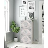 Dmora Mueble zapatero Escondido, Zapatero con 3 puertas abatibles, Mueble con doble capacidad para hasta 18 pares de zapatos, cm 70x17h180, Blanco antiguo, con embalaje reforzado