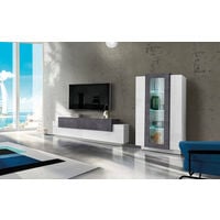 Mueble salon TV modular, color Blanco brillo con detalles en antracita  200cm