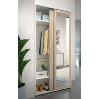Dmora Armario Tulipano, Armario con 2 puertas correderas y espejo, Mueble con barra perchero y baldas, 100% Made in Italy, Cm 90x45h195, Roble y Blanco, con embalaje reforzado