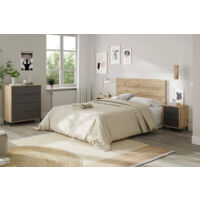 Dmora Mesilla de noche Birmingham, Conjunto de dormitorio, Cabecero y 2 mesitas de noche con 3 cajones, cm 160x2, Roble efecto nudo y antracita
