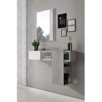 Dmora Meuble d'entrée avec miroir, entrée pour hall avec tiroir, Vide-poche pour petits appartements, cm 100x27h155, couleur Ciment et Blanc