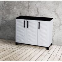 Dmora Armario para exteriores o interiores multiusos, 3 puertas y 1 estante de polipropileno, 100% Made in Italy, 102x37h90 cm, color gris