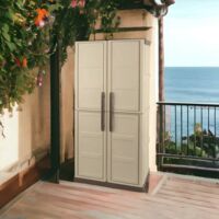 Dmora Armario exterior o interior, 2 puertas y 3 estantes de polipropileno, 100% Made in Italy, 70x39h165 cm, color beige