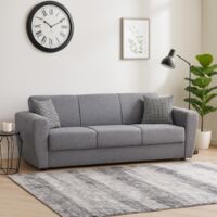 Dmora - Sofá cama Dcorv, Sofá cama contenedor lineal 3 plazas, Sofá de salón en tela acolchada con apertura clic-clac, 223x84xh80 cm, Gris