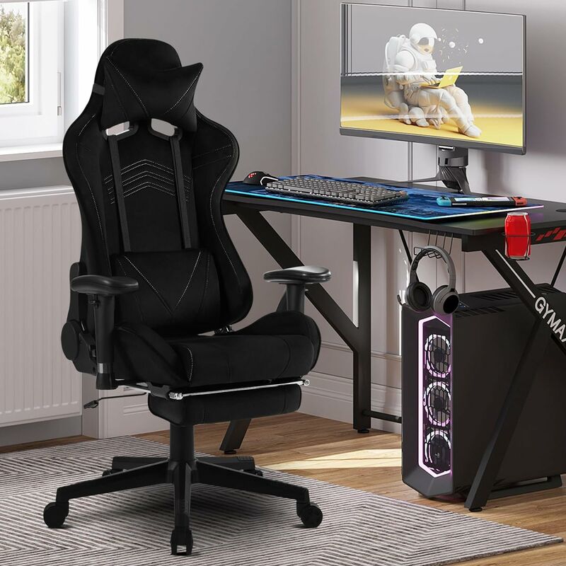 Chaise Gamer Fauteuil de Gaming Ergonomique à Roulettes Pivotante avec  Support de Colonne Vertébrale 3D Bleu et Noir - Costway