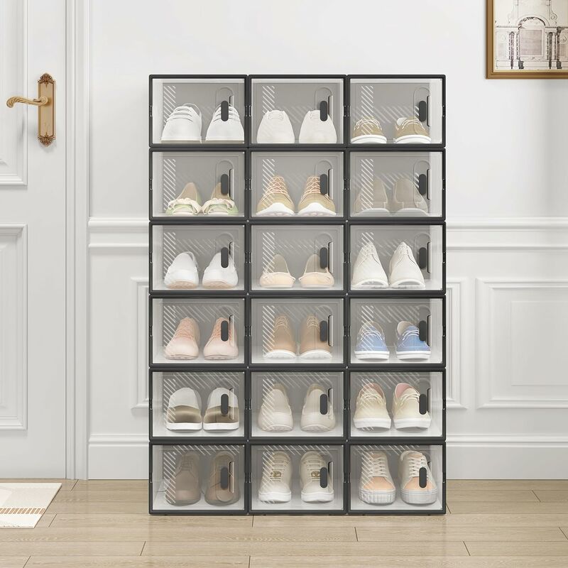 WOLTU Lot de 18 Boîtes à Chaussures Boîtes de Rangement Transparente Boîtes à Jouets en Plastique Pliables et Empilables avec Couvercle, 35x25x19cm ( LxlxH WOLTU Lot de 18 Boîtes à Chaussures Boîtes de Rangement Transparente Boîtes à Jouets en Plastique Pliables et Empilables avec Couvercle, 35x25x19cm ( LxlxH