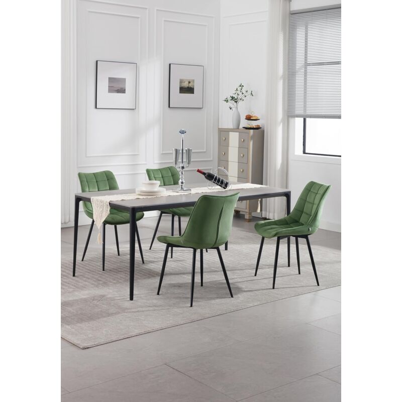 6 Chaises De Salle à Manger IZTOSS - Assise Rembourrée Et Pieds Métal Noir Empilables