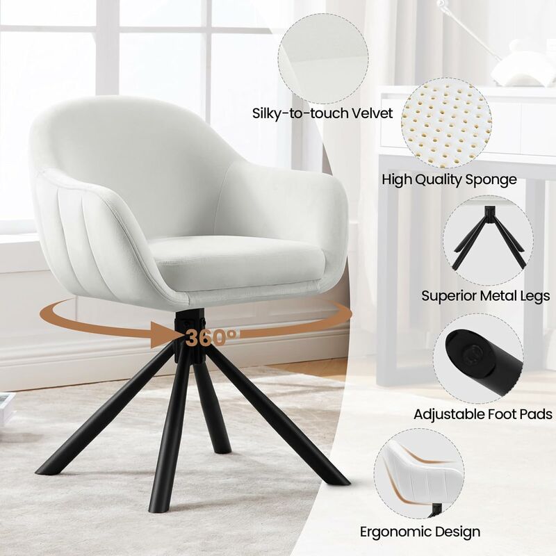 Lot De 2 Chaises Pivotantes Velours - Design Scandinave - Assise Rembourrée - Pieds Métal - Bleu - 360°