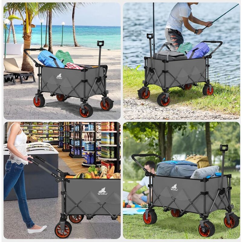 Chariot De Jardin WOLTU Pliable - 4 Roues Avec Freins - Capacité 80kg - Tissu Oxford 600D - Poignée Réglable