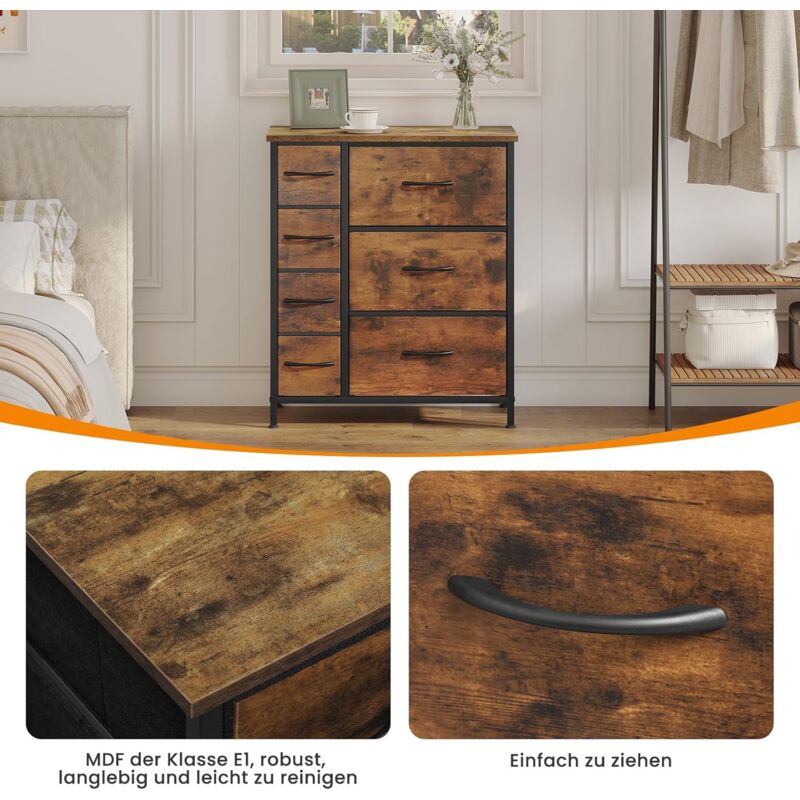 WOLTU Commode chambre à coucher en tissu, lot de 2, commode à 5 tiroirs, armoire avec tiroirs pour couloir, chambre, salon, style vintage, structure en métal et MDF, SSK004hov-2 WOLTU Commode chambre à coucher en tissu, lot de 2, commode à 5 tiroirs, armoire avec tiroirs pour couloir, chambre, salon, style vintage, structure en métal et MDF, SSK004hov-2