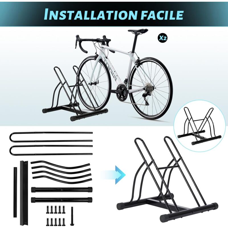 Support Mural Pour 2 Vélos – Montage à Ressort – Rangement Garage – Modèle S13