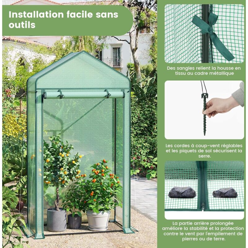 Serre De Jardin Avec Roulettes, 70x50x162cm, En Pe 130g/m², Porte