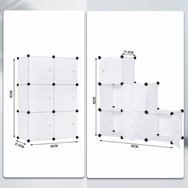 WOLTU Armoire plastique, Penderie pour le stockage de vêtements/accessoires/livres, Étagère de rangement DIY, 6 cubes, Blanc 4