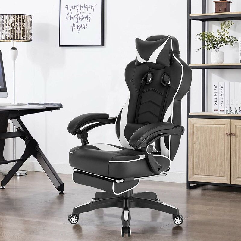 Vinsetto Chaise de jeu avec soutien lombaire, oreiller de tête, chaise de  bureau gamer inclinable à dossier haut pivotant pour bureau, rose 