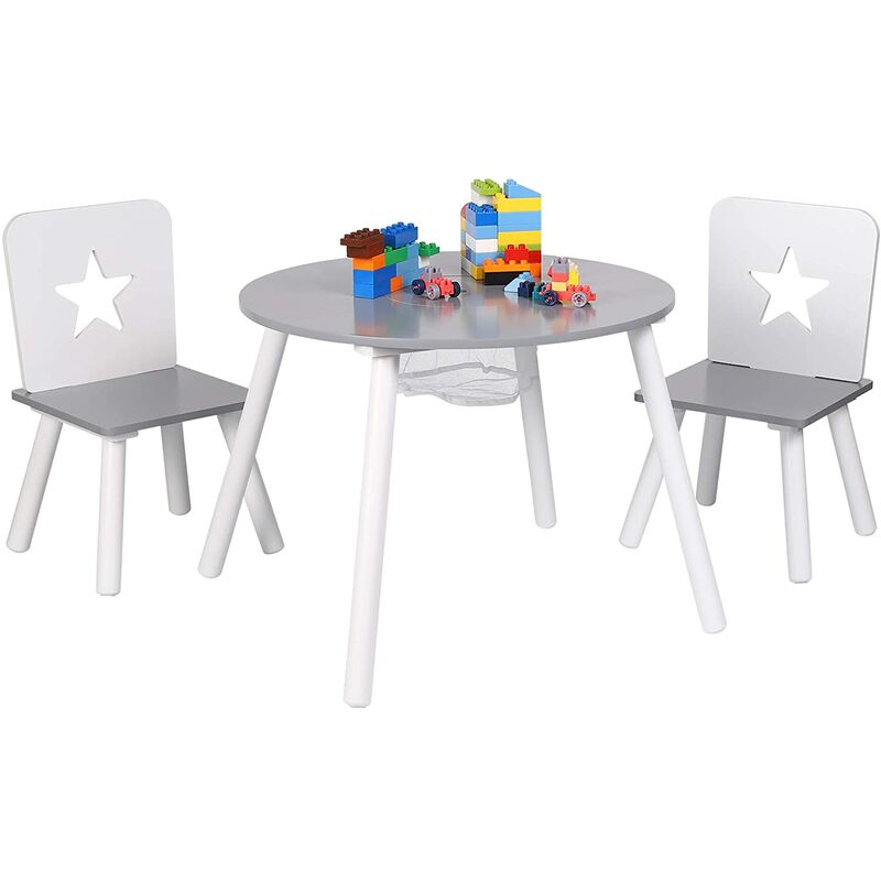 HOMCOM Ensemble de Table et chaises Enfant - Set de 4 pièces - Table, 2  chaises, Banc Coffre 2 en 1 - MDF pin Blanc Gris