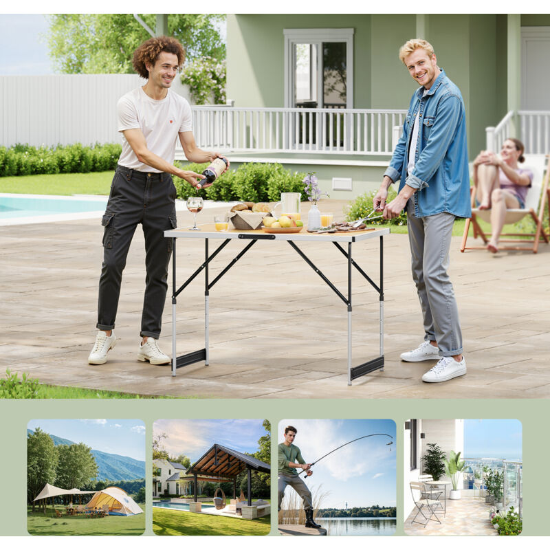 WOLTU Table De Camping Pliante Réglable En Hauteur - Table Jardin Balcon Aluminium MDF Noir, Portable