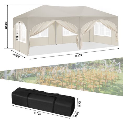 Tonnelle de Jardin 3x6m WOLTU, Pergola Pliante, Barnum, avec 6 Parois Latérales, Hauteur Réglable, Imperméable, Protection de UV, Beige