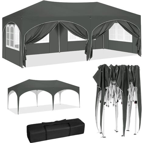 Tonnelle de Jardin 3x6m WOLTU, Pergola Pliante, Barnum, avec 6 Parois Latérales, Hauteur Réglable, Imperméable, Protection de UV, Gris
