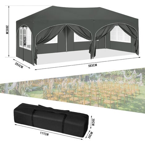 Tonnelle de Jardin 3x6m WOLTU, Pergola Pliante, Barnum, avec 6 Parois Latérales, Hauteur Réglable, Imperméable, Protection de UV, Gris