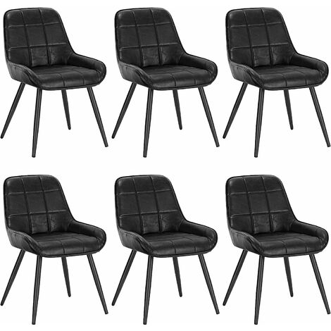 Woltu – Lot de 6 chaises de salle à manger – Chaises scandinaves en simili cuir noir – Structure métal – Hauteur d'assise 47 cm – Capacité 120 kg